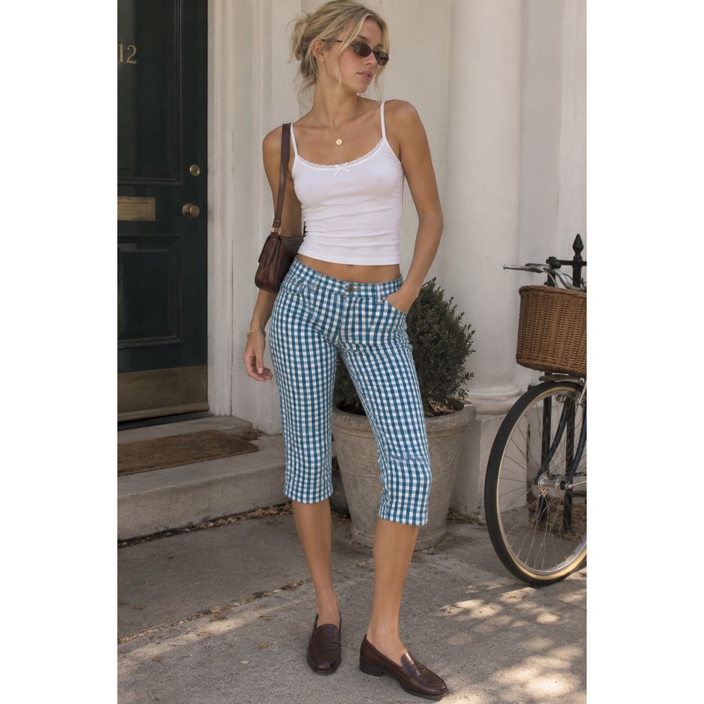 Vintage Y2K Ralph Lauren Gingham Plaid Check Capri Pants 8 Preppy Country Club M